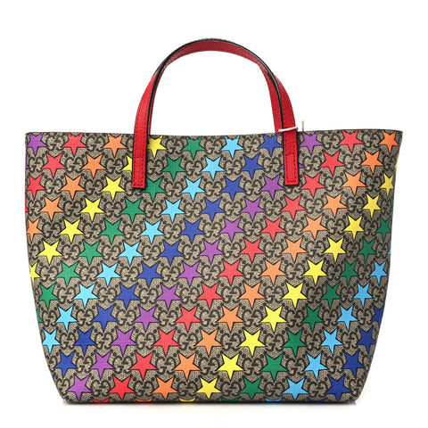 Gucci GG Childrens Rainbow Stars Leather Supreme Tote Handbag Bag Italy Red NEW