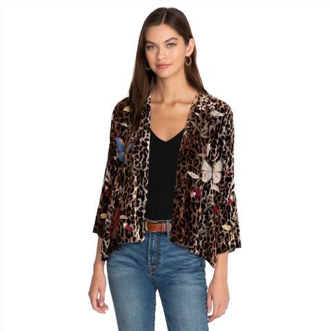 Johnny Was Penelope Velvet Bolero Leopard Embroidery Butterfly Jacket Shirt NEW