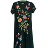 Johnny Was Gracey Crew Neck Swing Long Dress Black Butterfly Embroidered New