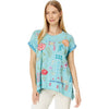 Johnny Was Katie Relaxed Drape Tee Shirt Marine Blue Top Floral Embroidered New