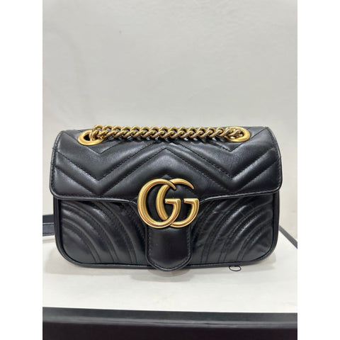 Gucci GG Marmont Shoulderbag Matelasse Gold Black Leather Handbag Bag Purse New