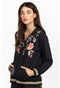 Johnny Was Vienna Pullover Sweatshirt Cotton Embroidery Hoodie Black Floral New