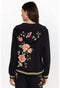 Johnny Was Vienna Pullover Sweatshirt Cotton Embroidery Hoodie Black Floral New