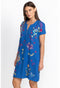 Johnny Was Jessi Button Front Linen Dress Floral Embroid Flowers Blue Small New