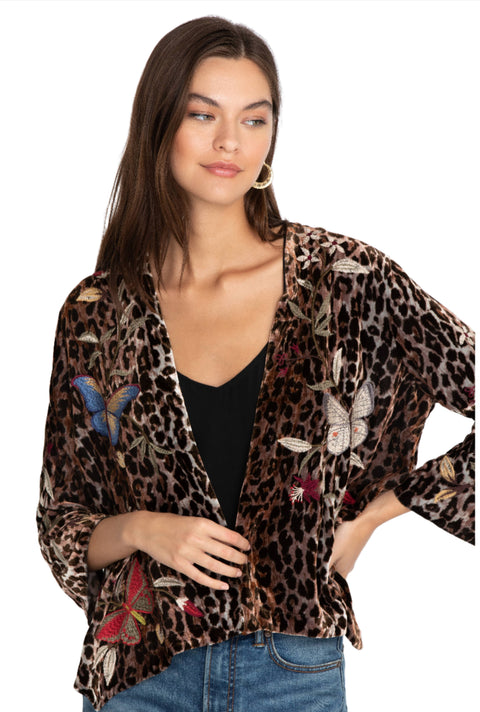 Johnny Was Penelope Velvet Bolero Leopard Embroidery Butterfly Jacket Shirt NEW