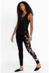 Johnny Was Rosalyn Legging Floral Embroidery Cotton Black Pink Leggings Pants NW