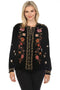 Johnny Was Quinn Velvet Mandarin Shirt Long Sleeves Embroidered Top Black NEW