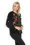 Johnny Was Quinn Velvet Mandarin Shirt Long Sleeves Embroidered Top Black NEW