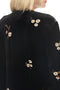 Johnny Was Quinn Velvet Mandarin Shirt Long Sleeves Embroidered Top Black NEW