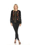 Johnny Was Quinn Velvet Mandarin Shirt Long Sleeves Embroidered Top Black NEW