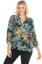 Johnny Was Vacanza Blouse Paon Floral Black Button Flower Blue Shirt Top NEW