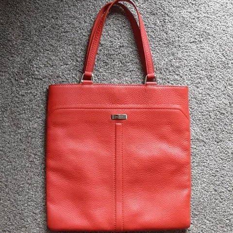 Cole Haan Village Marcy Tech Tote Bag Tango Red Leather Top Handbag Purse New