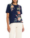 Johnny Was Ishani Blue Night Tee Short Floral Embroidered Cotton Shirt Navy Top NEW