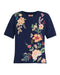 Johnny Was Ishani Blue Night Tee Short Floral Embroidered Cotton Shirt Navy Top NEW