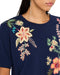 Johnny Was Ishani Blue Night Tee Short Floral Embroidered Cotton Shirt Navy Top NEW