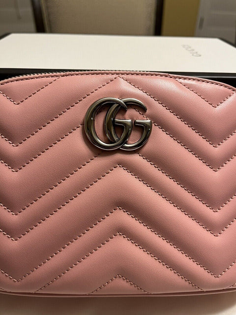 Gucci Marmont GG Pink Matelasse Pouch Clutch Leather Bag Handbag Purse New