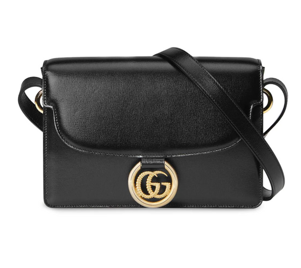 Gucci Black Ring Michel Gg Handbag Calf Azazlea Box Leather Gold