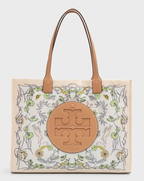 Tory Burch Ella Printed Tote Muse 2 Large Natural White Bag Handbag Purse NEW