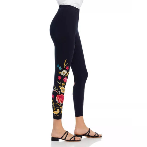 Johnny Was Celina Embroidery Cotton Special Leggings Pant Floral Black Pants NEW