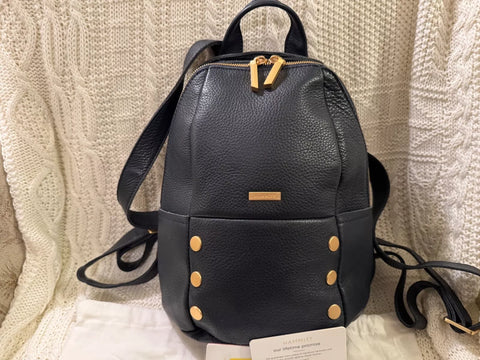 Hammitt Hunter Medium Backpack Navy Blue Tides Pebbled Leather Gold Zip Bag NEW