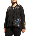 Johnny Was Watipaso Beach Raw Embroidered Cotton Hoodie Top Black Plus Size NEW