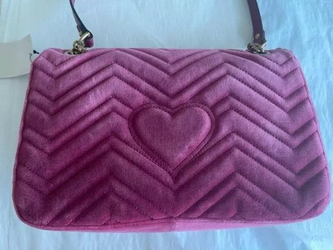 Gucci Blind For Love Pink Rose Velvet Handbag Bag Marmont GG Gold Purse Italy NEW