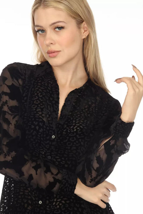 Johnny Was Audrey Button Down Shirt Long Sleeve Cuff Oversized Top Black NEW