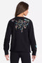 Johnny Was Gen French Terry Pullover Floral Embroidered Top Sweatshirt Black New