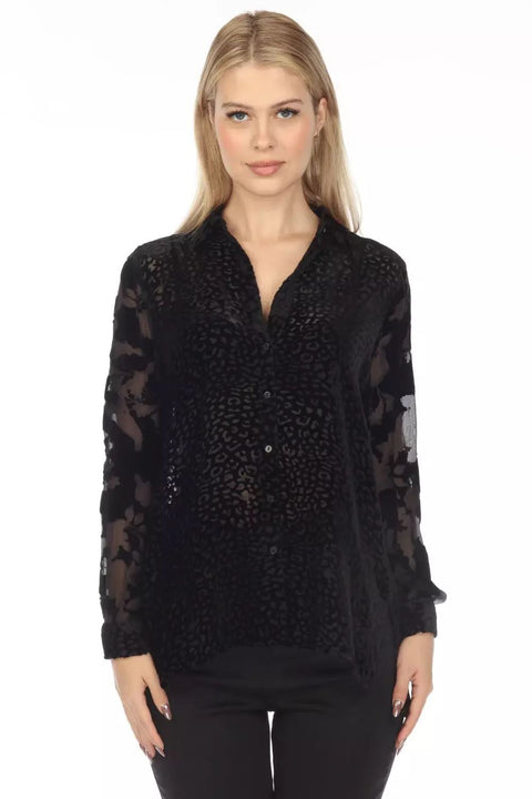 Johnny Was Audrey Button Down Shirt Long Sleeve Cuff Oversized Top Black NEW