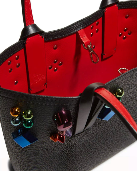 Christian Louboutin Cabata Mini Spike East West Tote Bag Black Red Handbag NEW