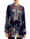 Johnny Was Bouquet Burnout Nephele Tunic Embroidered Floral Top Shirt Blue NEW