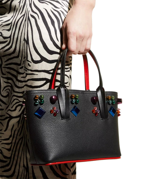 Christian Louboutin Cabata Mini Spike East West Tote Bag Black Red Handbag NEW