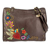 Mary Frances Mix It Up Brown Shoulder Leather Bag Handbag Bead Winter Floral NEW