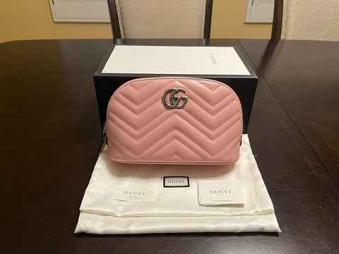 Gucci Marmont GG Pink Matelasse Pouch Clutch Leather Bag Handbag Purse New