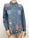 Johnny Was Olinda Denim Jean Button Embroidery Frayed Western Shirt Blue NEW