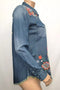 Johnny Was Olinda Denim Jean Button Embroidery Frayed Western Shirt Blue NEW