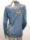 Johnny Was Olinda Denim Jean Button Embroidery Frayed Western Shirt Blue NEW