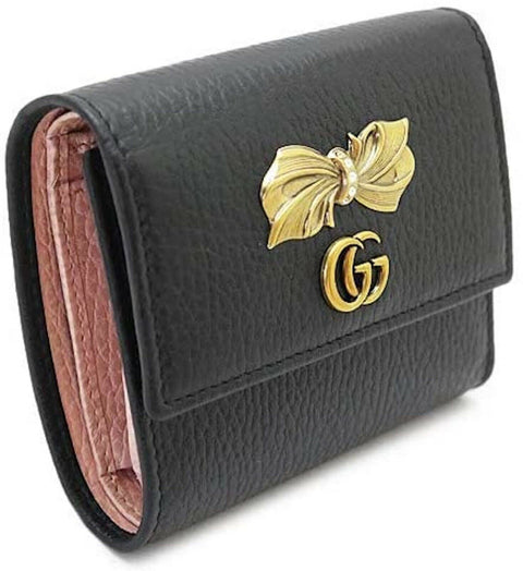 Gucci Black Butterfy Gold Marmont GG Foldover Snap Wallet Italy Box Leather NEW