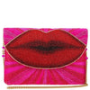 Mary Frances Smooch Crossbody Clutch Handbag Red Lips Beaded Pink Bag New