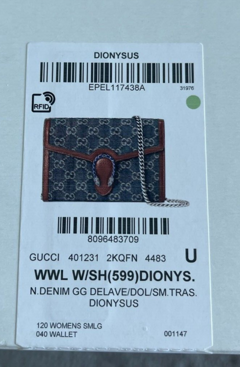 Gucci Dionysus GG Mini Chain Wallet Brown Denim Bule Crossbody Handbag Italy NEW