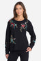 Johnny Was Gen French Terry Pullover Floral Embroidered Top Sweatshirt Black New