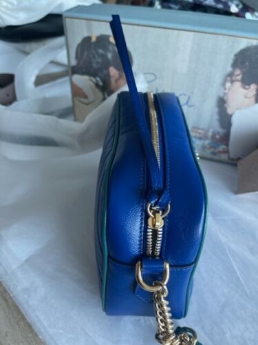 Gucci Marmont Gg Small Blue Matelasse Leather Shoulder Bag Handbag NEW