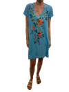 Johnny Was Adele Drape Tunic Dress Floral Embroid Flowers Plaid Viscose Blue New