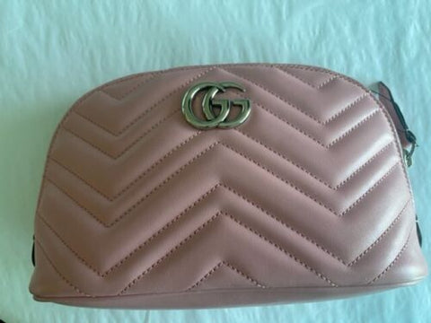 Gucci Marmont GG Pink Matelasse Pouch Clutch Leather Bag Handbag Purse New