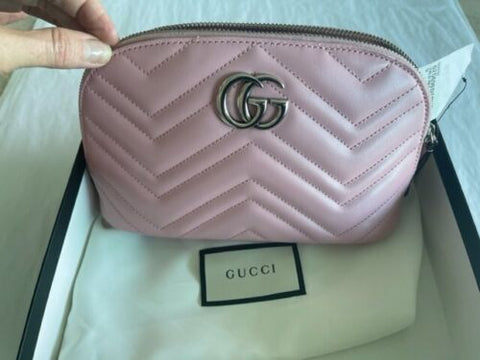 Gucci Marmont GG Pink Matelasse Pouch Clutch Leather Bag Handbag Purse New