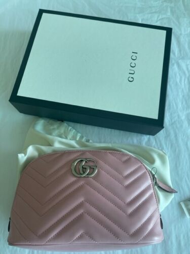 Gucci Marmont GG Pink Matelasse Pouch Clutch Leather Bag Handbag Purse New