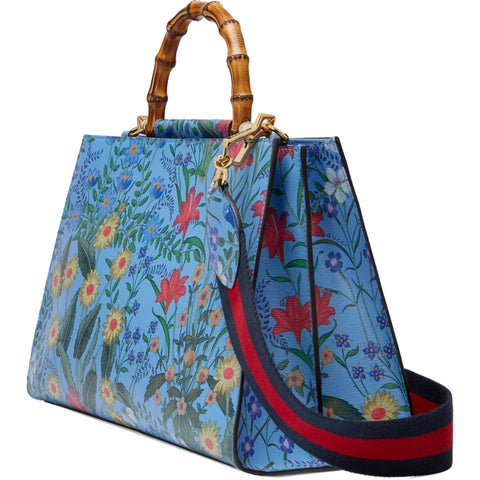 Gucci Nymphae Azure Shanghai Leather Floral Blue Shoulder Handbag Purse New