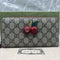 Gucci Cherry Leather Long Wallet Zip Canvas Cherrie GG Fruit Italy Beige Red NEW