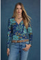 Johnny Was Janie Favorite Henley Peonee Blue Long Sleeve Floral Shirt Top NEW