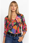 Johnny Was Janie Favorite Puff Sleeve Emberwing Polo Tee Floral Shirt Top NEW